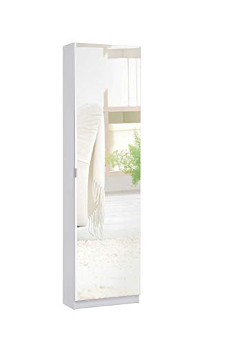 Avanti Trendstore - Sumatra - Scarpiera con Specchio Anteriore, Offre 6  vani Interni, in Legno Laminato di Colore Bianco, Dimensioni Lap 50x180x20  cm