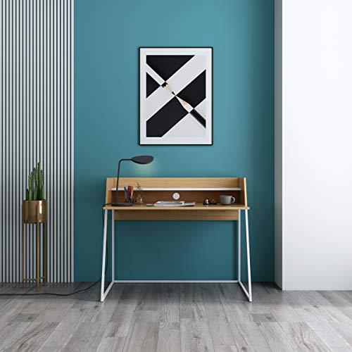 Mc Haus Kala - Scrivania Legno Bianco Tavolo da Lavoro per Computer Ufficio  con Ripiano e Gambe in Metallo Bianco Stile Scandinavo, 120x62x89 cm