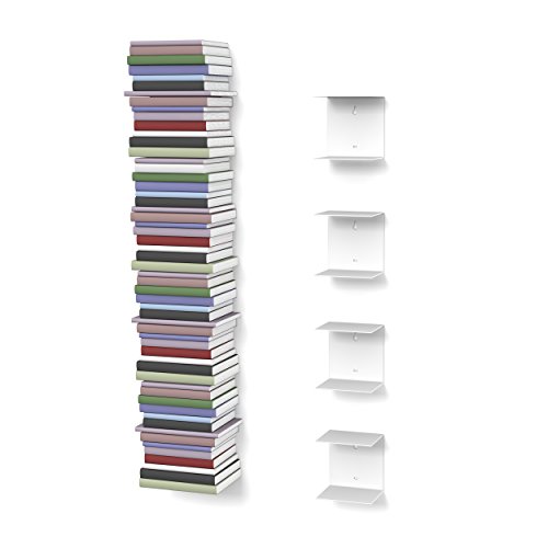 home3000 4 Mensole libreria, invisibili, colore: Bianco, con 8 scomparti,  altezza:fino a 200 cm, per mettere i libri in pila, per libri con  profondità fino a 22 cm